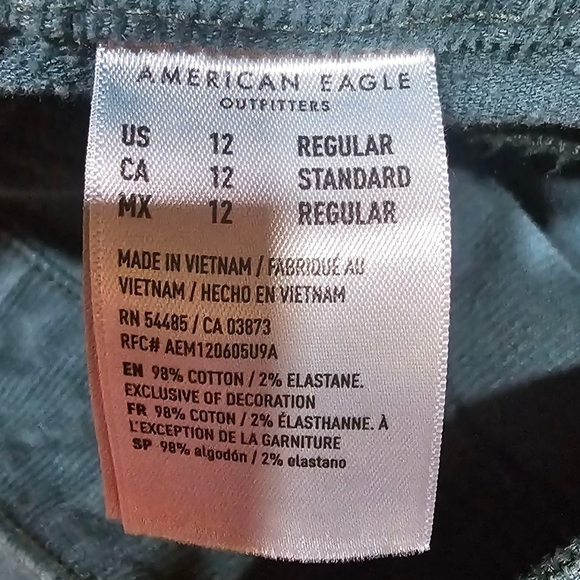 American Eagle Super Hi-Rise Flare Corduroy Pants Teal Blue Size 12 Regular - Picture 7 of 7
